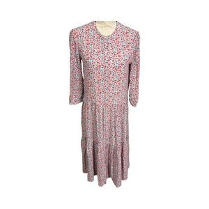 Cath Kidston floral dress 3/4 sleeves tiered round neck orange blue size 10